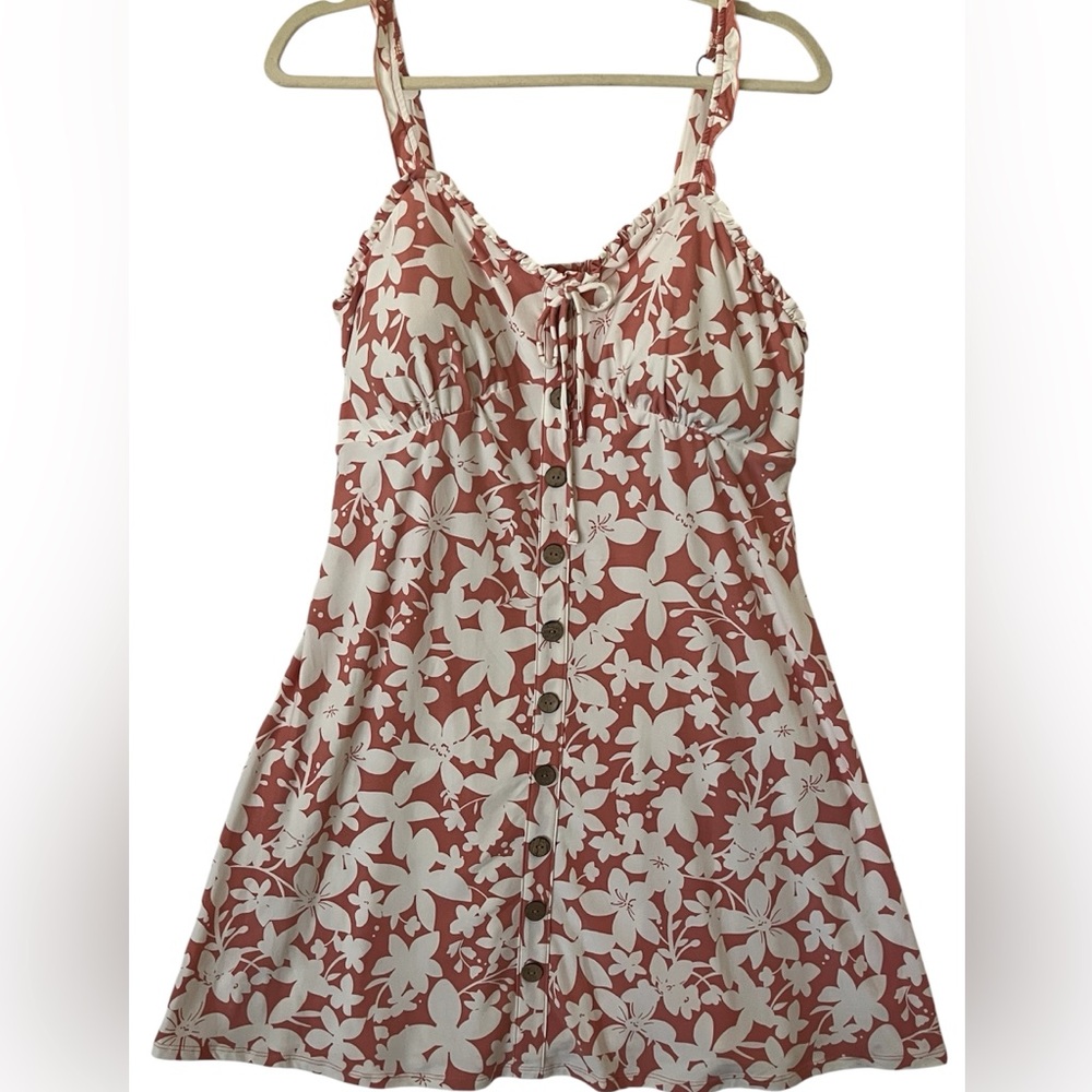 No Boundaries Floral Button-Down Milkmaid Dress Coral Junior’s XXL 19